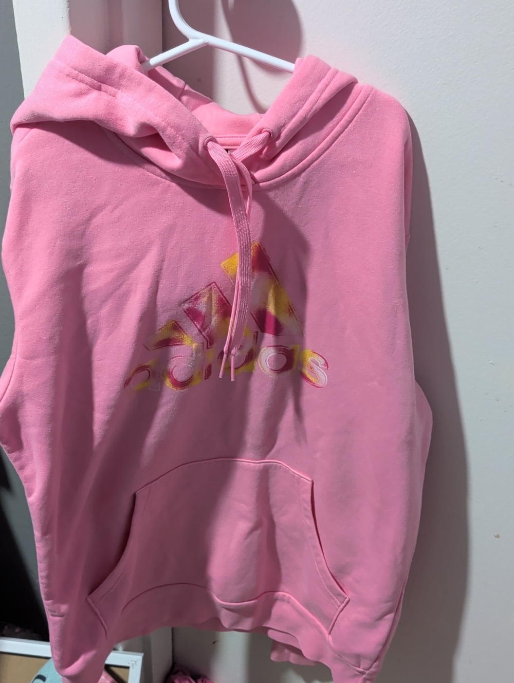 adidas Pink Hoodie with Yellow Logo Accents